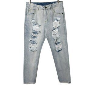 Fredd Marshall Men's Distressed Jeans Sz 30 Light Wash Ripped Slim Fit Straight
